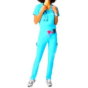 Figs Women's Neon Blue Yola - Skinny Scrub Pants - L / Neon Blue